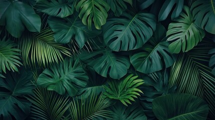 Lush Tropical Green Leaves Background: A Vibrant Display of Nature's Beauty