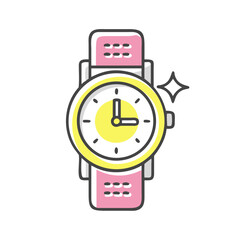 Pink and yellow wristwatch icon for fashion and accessories