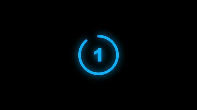 5 second countdown with downward swing effect. On isolated transparent background with alpha channel