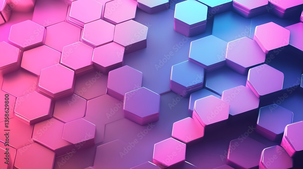 Leinwandbilder Abstract 3D Rendering of Pink and Blue Hexagonal Geometric Pattern Background