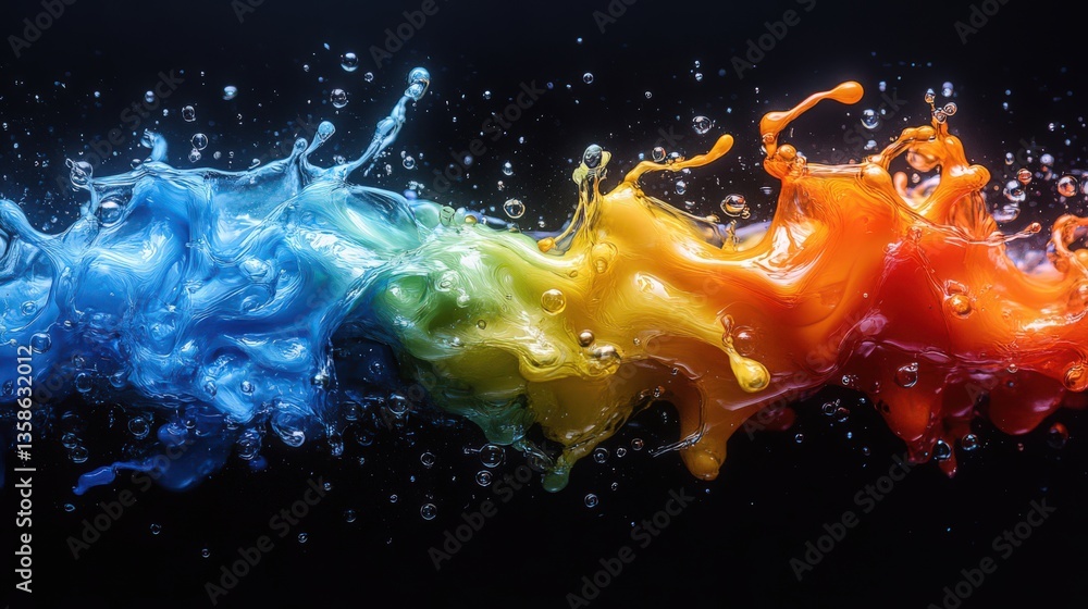 Poster colorful fluid splash creating vibrant effect on a transparent backdrop