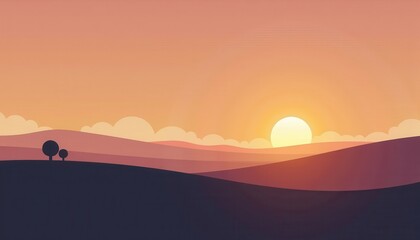 Stylized Sunset over Rolling Hills