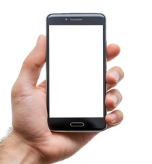 Man hand holding modern smart phone isolated on white background