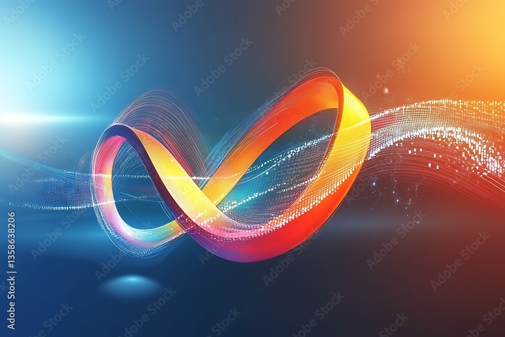 Fototapete abstract infinity loop of colorful waves and digital particles background