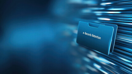 digital folder labeled e Records Retention on dynamic blue background