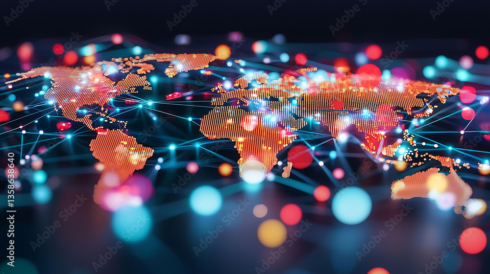 Poster global digital connectivity visualization technology infographic networked environment abstract view