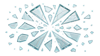 Shattered glass pieces. Pieces of broken glass isolated on transparent background.
