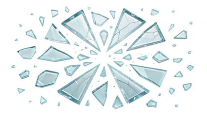 Shattered glass pieces. Pieces of broken glass isolated on transparent background.
