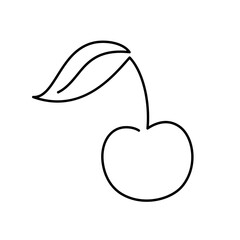 Cherry berry fruit illustration. Single line icon. Line art Cherry. One line Cherry illustration. Vector Outline fruit isolated on white background