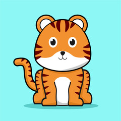 Vector illustration of cartoon design of tiger cub animal, wild animal, in sitting pose.