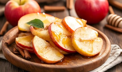 apple slices drizzled with honey and cinnamon, Generative AI