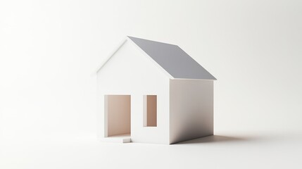 A modern white house design with a boxy shape, simple yet functional, and isolated cleanly on a pure white background for a striking effect.  