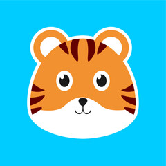 Cute tiger cub animal face vector illustration, cartoon animal design