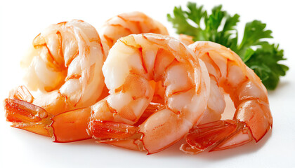 Delicious and fresh shrimp on a plate, garnished with parsley, perfect for culinary presentations or seafood dishes.