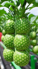 Fototapeta premium Green fruits growing vertically.