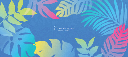 Spring and Summer season gradient botanical art background vector. Natural design with cute flowers, leaves, branches. Illustration design for fabric, print, cover, banner, wallpaper.