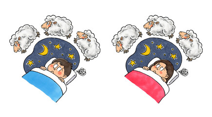 眠れない男の子と女の子(羊)