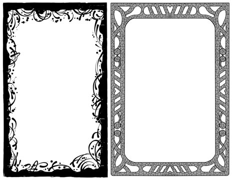Design vector set with fantasy frames. Line art vintage gothic illustration, mystic and fairy tale concept, decorated border with ornament