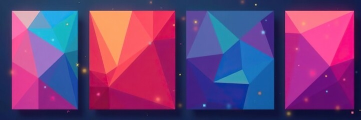 Modern gradient poster background vector set with minimalist style covers, geometric prism shapes, ideal for social media, banners, and flyers,  shapes,  vector
