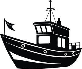 Fishing Boat Silhouette Vector Design – Marine Fishing Vessel Icon