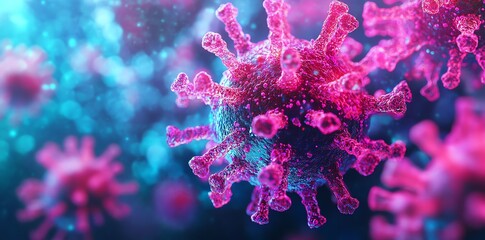 Fototapeta premium Microscopic View of Coronavirus Cells Spreading Infection