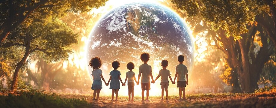 On this International Children's Day filled with warmth and hope, happy and diverse children gathered around the Earth, a symbol of peace, love and the future.