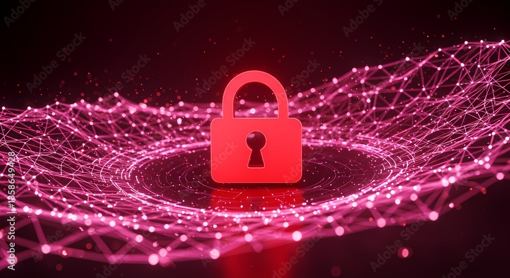 Aufkleber digital lock symbolizing online security against abstract network background