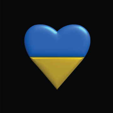 Ukraine flag in a love heart shapes 3d image rendering graphic design black background template