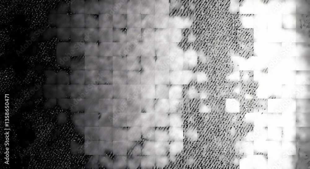 Poster abstract black and white textured background with pixelated pattern