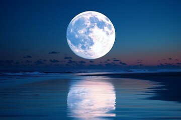 Full Moon over Beach at Night