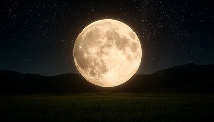 Fototapeta premium Full Moon over Green Field.
