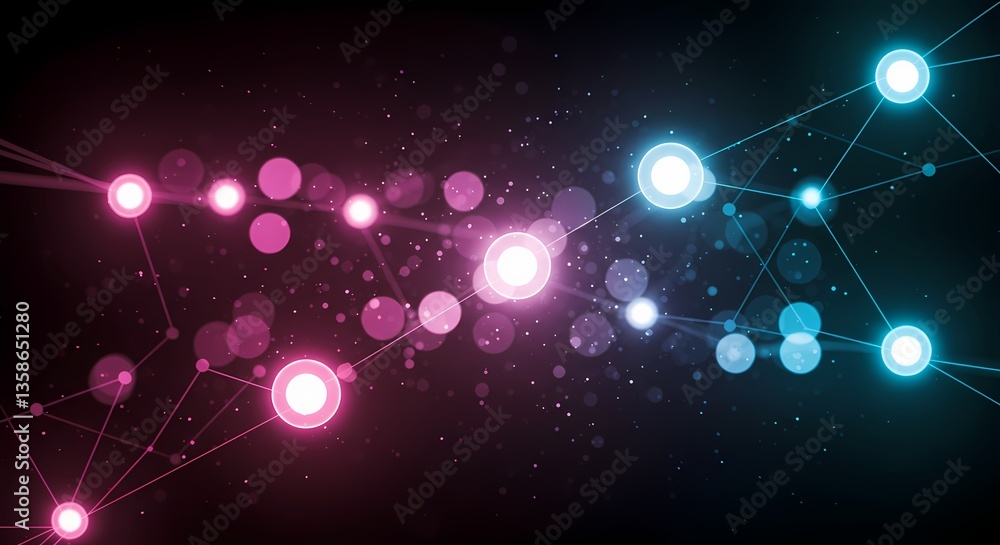 Poster abstract glowing particles connecting in a digital network