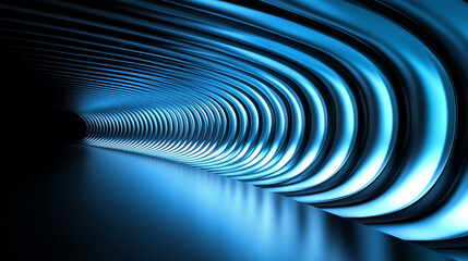 Obraz premium Black and blue abstract modern background with geometric shapes, 3D effect, diagonal lines, and metallic sheen, creating a minimalistic gradient design with a glowing light. Wide panoramic view.