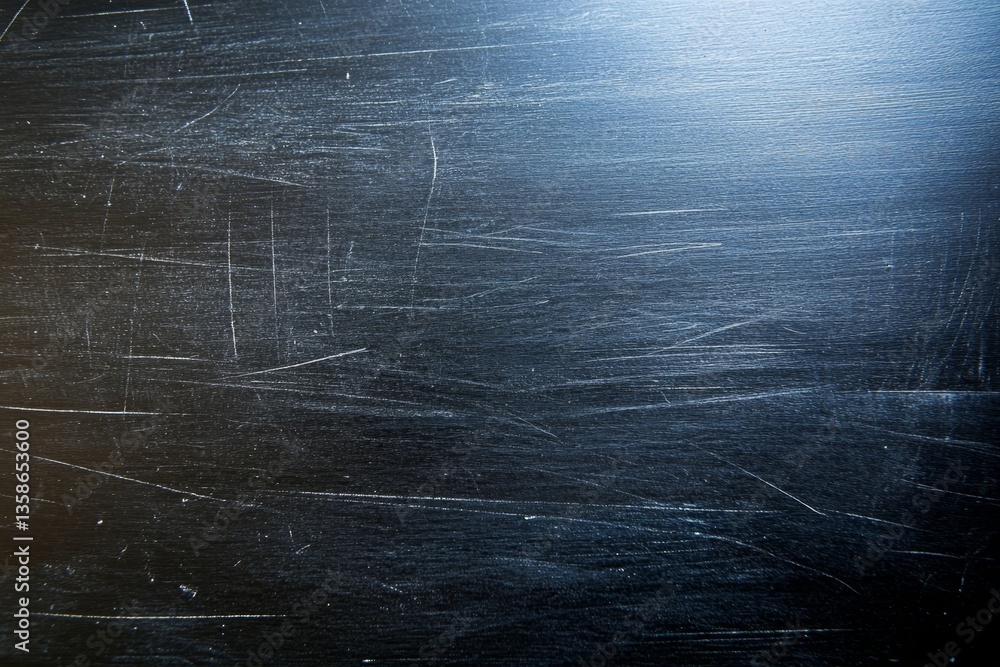 Poster close-up view of a worn black chalkboard exhibiting visible scratches and white residue, creating a 