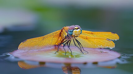 A close up shot of a beautiful dragonfly on a leaf
