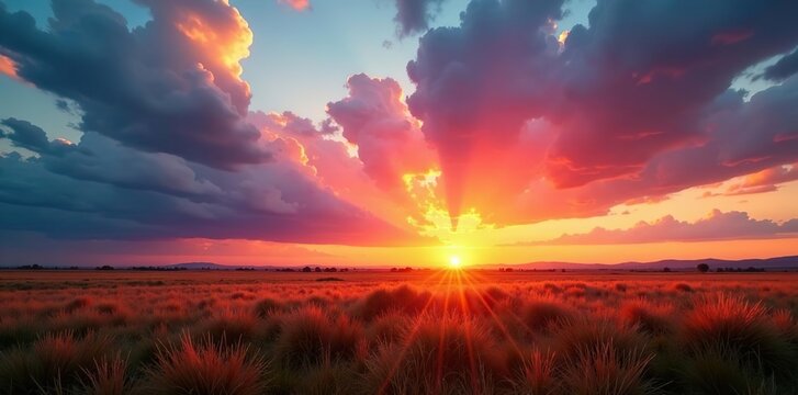 Majestic 4K time-lapse of colorful sunset over field with rolling clouds and stunning light,  majestic,  clouds
