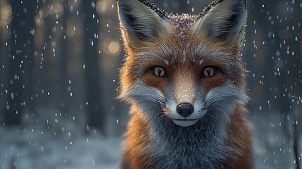 Obraz premium A beautiful fox looking directly at the viewer in winter weather