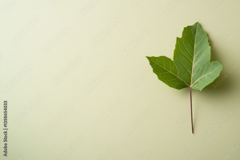 Poster fresh kale leaf with detailed green veins placed on a soft pale yellow background creates a vibrant 