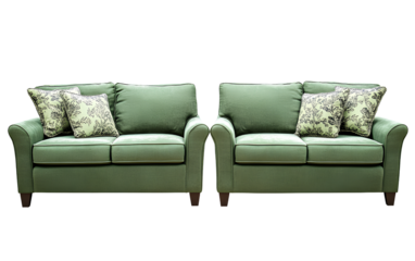Two green sofas isolated on a transparent background