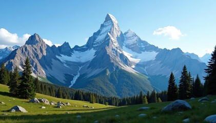 Fototapeta premium Majestic mountain peak of Grand Teton reaching 13770ft in elevation, iconic, landscape