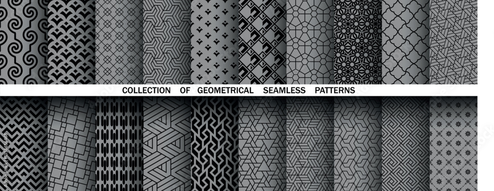 Fototapete geometric set of seamless black and gray patterns. simple vector graphics