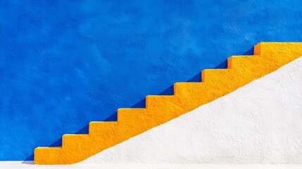 Bright Yellow Steps Against A Blue And White Wall