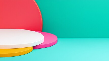 Colorful Abstract Shapes On Teal Background Product Display