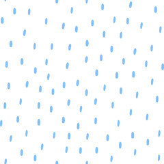 Simple rain pattern. Small dash. Seamless Pattern of blue water drops on white background. Vector illustration.