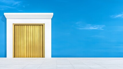 Golden Door In A White Frame Against A Blue Sky