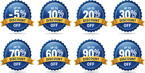 Blue Discount Badge Set, Percentage Off Stickers for Sales and Promotions