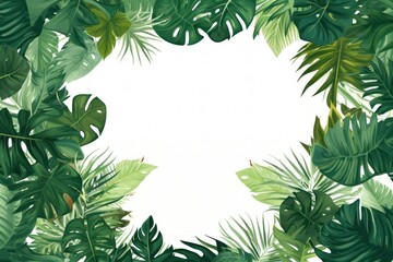 Fototapeta premium Tropical leaves frame green backgrounds outdoors.