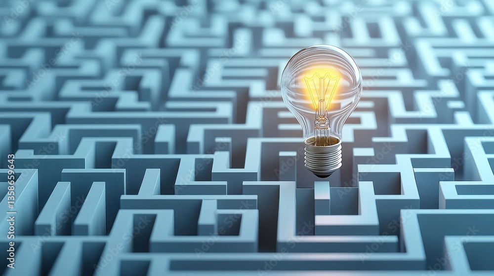 Poster illuminating the path through the maze of challenges finding creative solutions and breakthroughs am