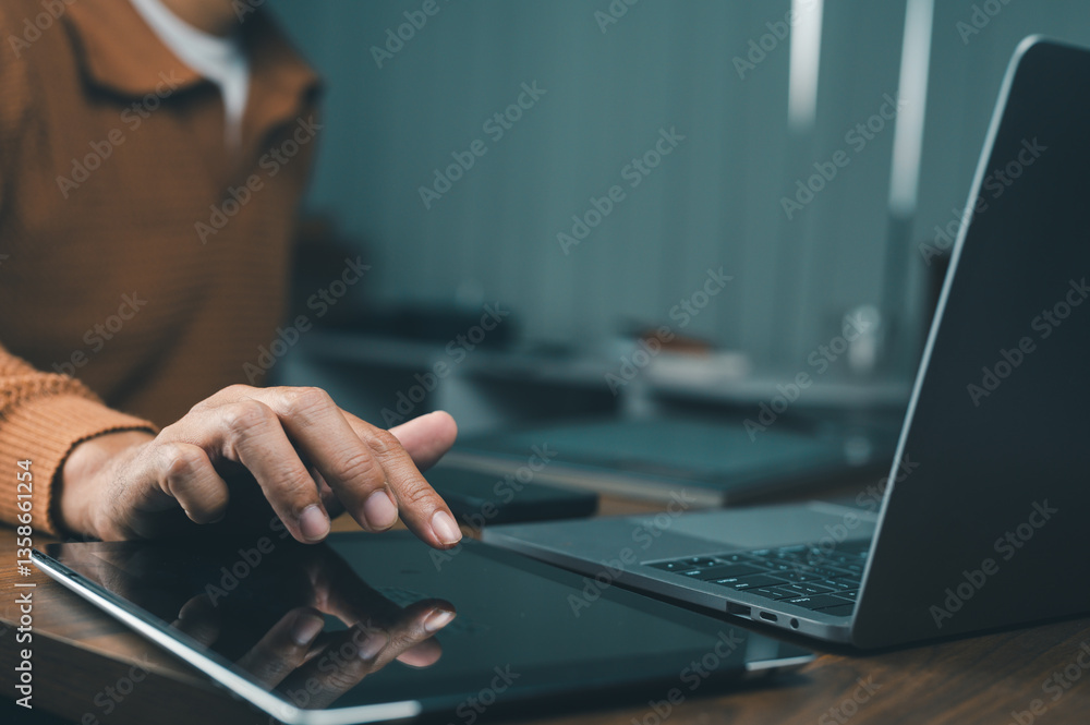 Poster a man's hand is positioned with the index finger extended, appearing ready to press a button. this g