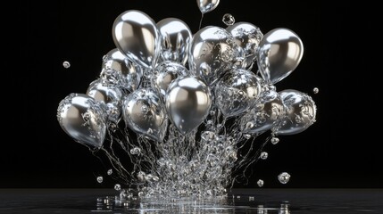 Exploding silver balloons in water